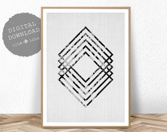 Geometric Print, Scandinavian Wall Art, Black and White Abstract, Printable Digital Download, Large Poster, Modern Minimalist, Scandi Decor