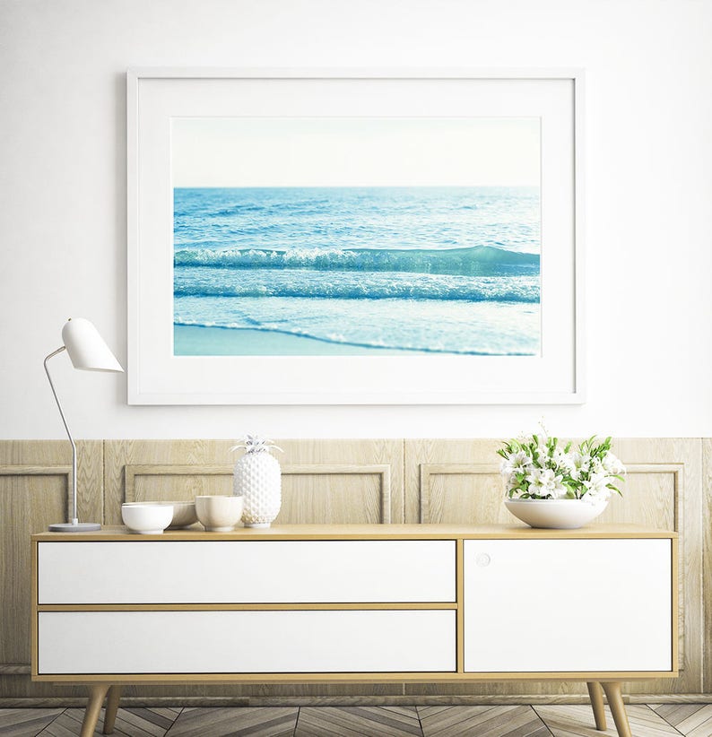 Beach Wall Art Print, Coastal Photography, Printable Digital Download, Large Wall Art, Ocean Water Waves, Minimalist Beach image 2