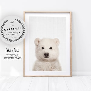 Baby Polar Bear Print, Bear Cub Animal Wall Art, Nursery Decor, Peekaboo, Printable Digital Download, Large Poster, Baby Room Art Print