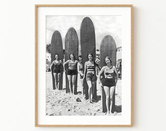Vintage Beach Surf Print: Retro Black and White Photography (Digital Download)
