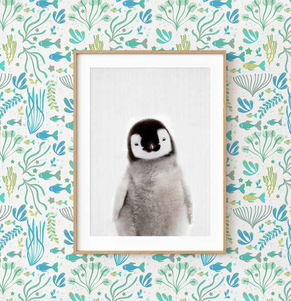 Penguin Wall Art Print ~ Printable Poster ~ Nursery Baby Animal ~ Ocean Sea Life ~ Grey Background