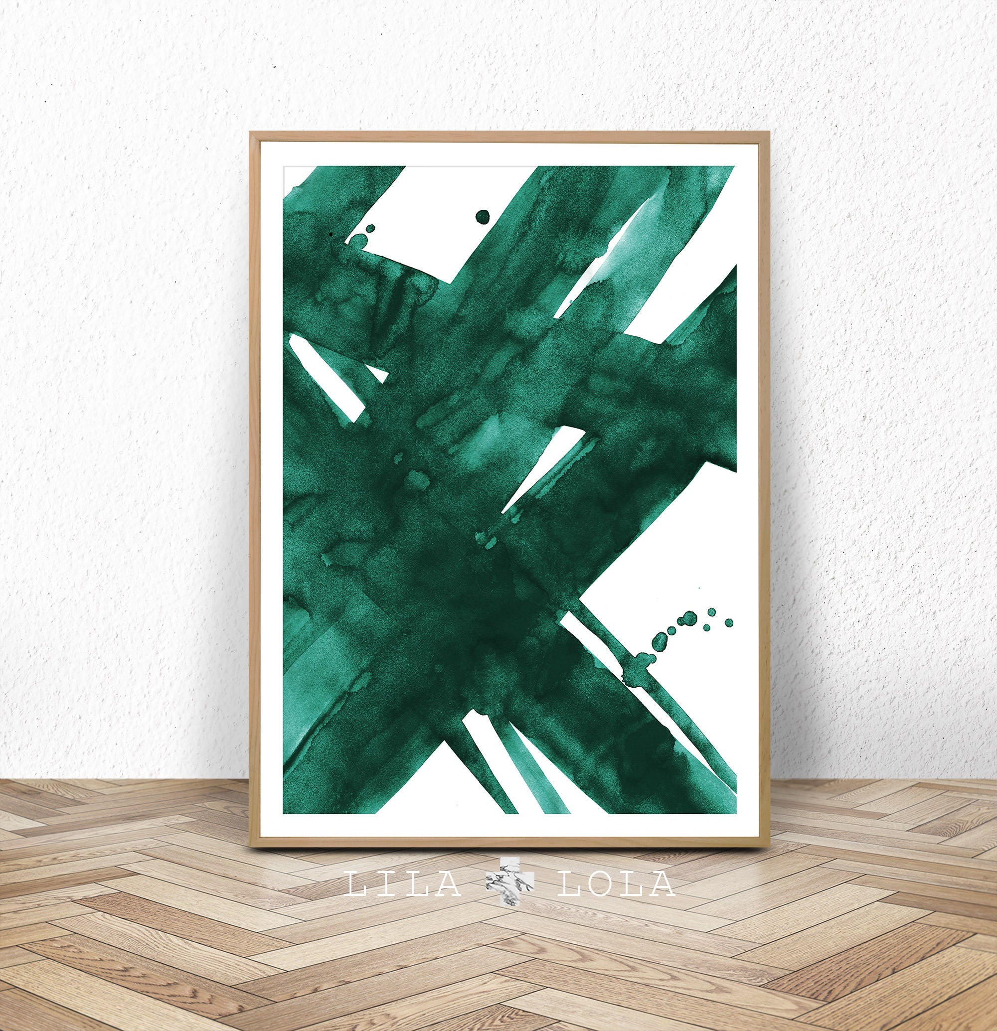 Abstract Wall Art Print Green Painting Emerald Teal Decor