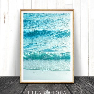 Beach Photography, Printable Wall Art, Modern Coastal, Large Poster, Blue and Aqua Ocean Waves, Beach Photo, Beach Decor, Instant Download