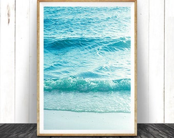 Photographie de plage, Art mural imprimable, Côtier moderne, Grande affiche, Vagues océaniques bleues et aqua, Photo de plage, Décor de plage, Téléchargement instantané