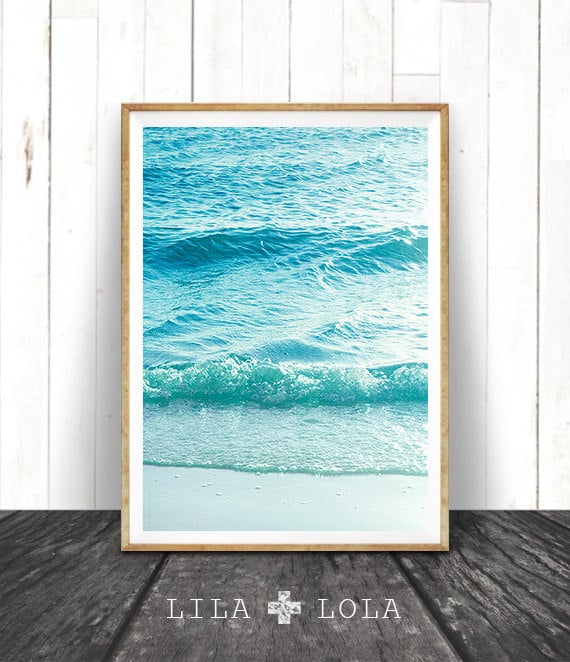 Beach Photography, Printable Wall Art, Modern Coastal, Large Poster, Blue and Aqua Ocean Waves, Beach Photo, Beach Decor, Instant Download