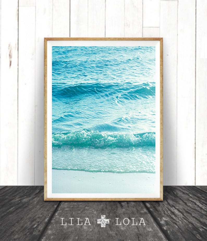 Beach Photography, Printable Wall Art, Modern Coastal, Large Poster, Blue and Aqua Ocean Waves, Beach Photo, Beach Decor, Instant Download image 1