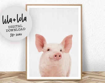 Farm Animal Print, Farmhouse Printable, Pig Wall Art, Nursery Animal Print, Digital Download, Nursery Decor, Baby Piglet, Modern Farmhouse