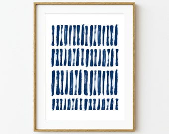 Navy Blue Abstract Print ~ Printable Wall Art ~ Watercolour Brush Stroke Painting ~ Large Artwork Poster ~ Digital Download