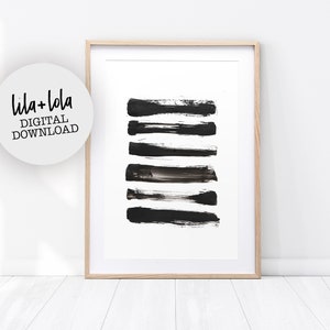 Brush Stroke Print, Black and White Abstract Wall Art, Printable Instant Download, Modern Minimal Ink Painting, Home Decor, Simple Design