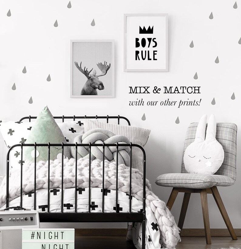 Boys Rule Print, Nursery Decor, Scandinavian Kids, Printable Wall Art, Black and White, Modern Quote, Playroom Poster image 5