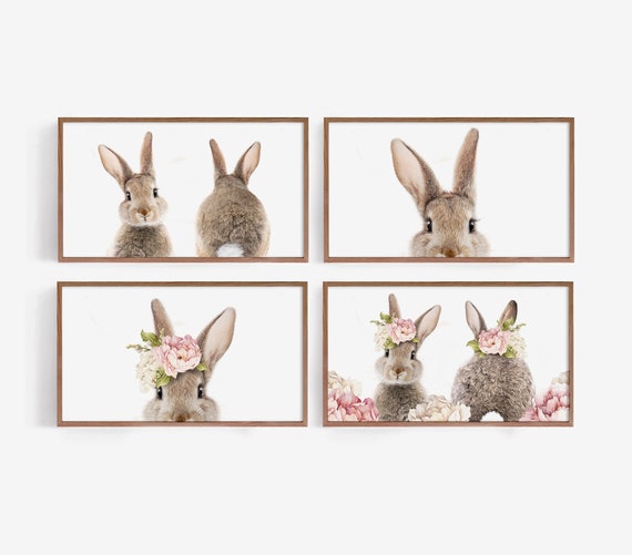 Samsung Frame TV Art ~ Easter Bunny Bundle Set ~ Easter for Kids ~ Pink Floral Rabbit ~ Digital Download