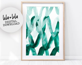 Abstract Painting, Teal Wall Art Print, Modern Minimalist Poster, Emerald Green, Watercolour, Large Printable Digital Download, Green Decor