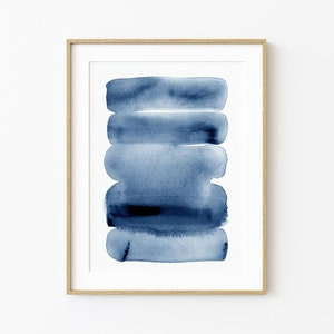 Navy Blue Abstract Print ~ Printable Wall Art ~ Watercolour Brush Stroke Painting ~ Large Artwork Poster ~ Digital Download