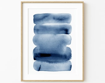 Navy Blue Abstract Watercolor Print: Modern Wall Art (Digital Download)
