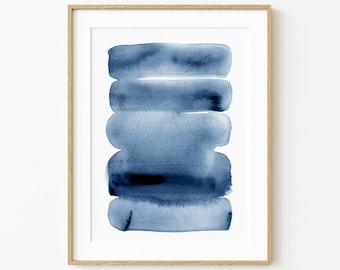 Navy Blue Abstract Print ~ Printable Wall Art ~ Watercolour Brush Stroke Painting ~ Large Artwork Poster ~ Digital Download