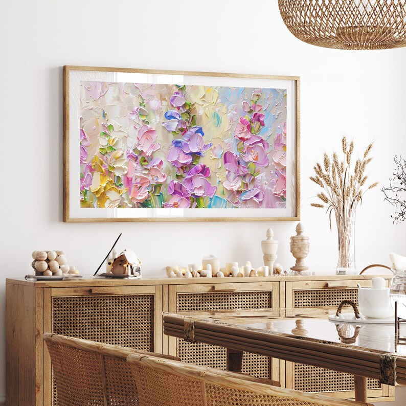 Modern Floral Frame TV Art, Textured 3D Painting, Soft Spring Snapdragons, Printable Download image 5