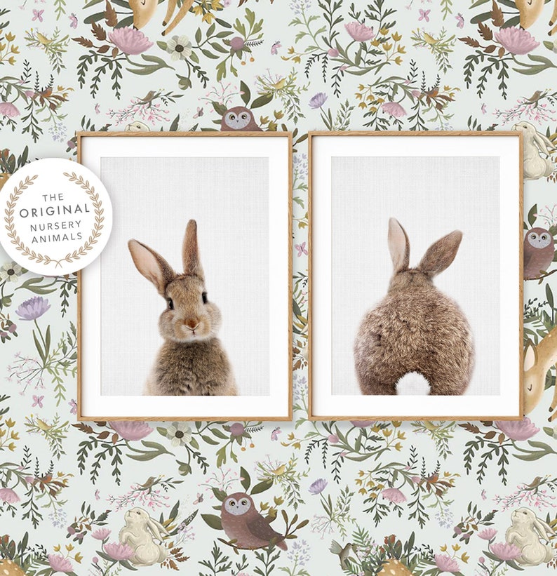 Bunny Print Set of 2 ~ Nursery Wall Art ~ Woodland Baby Animal Posters ~ Printable Instant Downloadable 