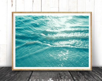Ocean Water Wall Art Print, Coastal Beach Photography, ModernMinimal, Large Poster, Instant Digital Download, Printable Decor, Aqua Blue