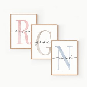 Nome personalizado para berçário e placa de letra / impressão de arte de parede inicial ~ Quarto de meninas e meninos ~ Download digital para impressão