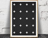 Swiss Cross Print, Black and White Wall Art, Modern Minimalist Decor, Printable Instant Download, Plus Symbol, Large Poster Art