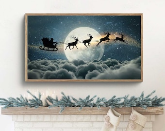 Christmas Santa Sleigh Frame TV Art, Night Sky (Digital Download)