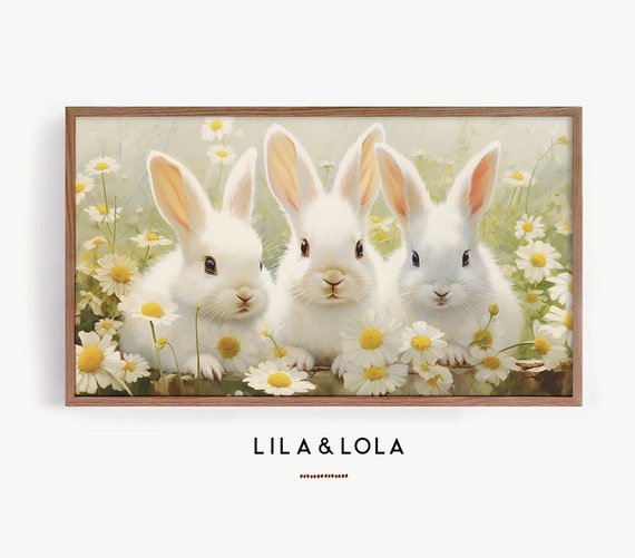 Samsung Frame TV Art Easter Bunny, Frame TV Art, Spring Daisy Flowers - Digital Download