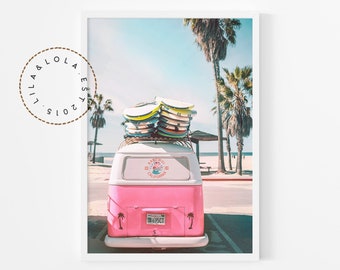 Beach Wall Art Print ~ Retro Combi Van and Palm Trees Photo ~ Printable Digital Download