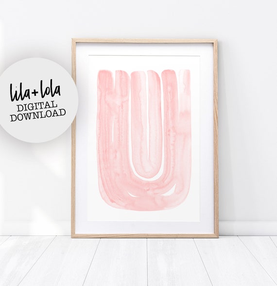 Abstract Print, Watercolor Painting, Blush Pink Wall Art, Digital Download, Large Printable Poster, Dusty Pastel Pink Decor, Brush Stroke