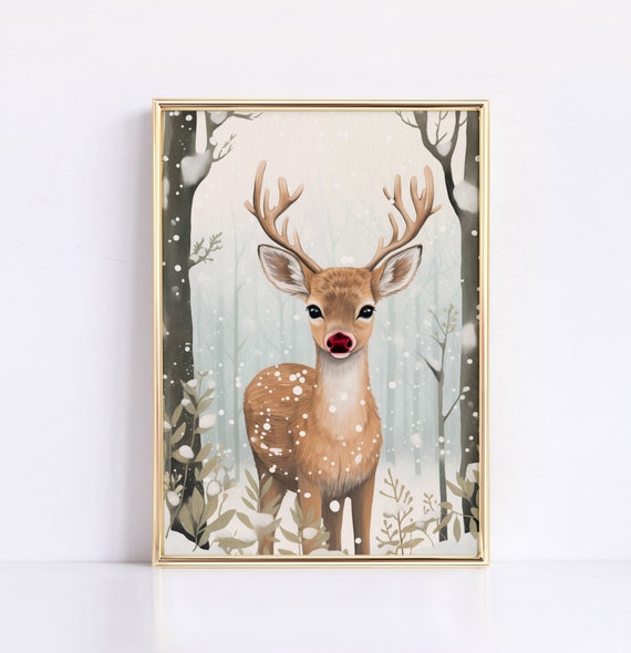 Printable Christmas Wall Art Print, Rudolph Poster, Reindeer, Holiday Home Decor, Cute Kids Decoration, Digital Download