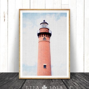 Lighthouse Colour Photography, Coastal Beach Decor, Nautical Wall Art Print, Printable Photo, Instant Digital Download, Modern Minimalist