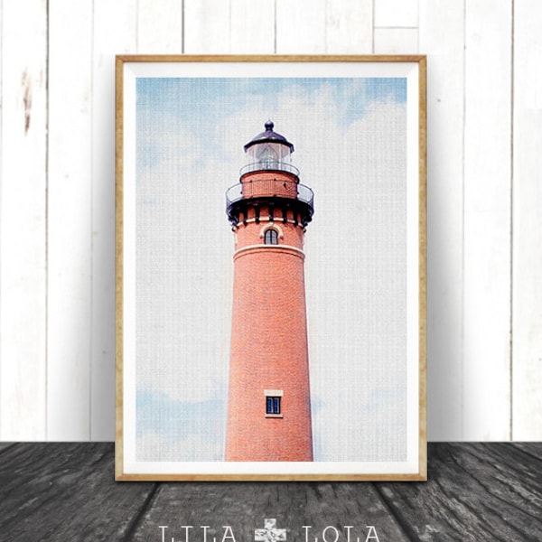 Lighthouse Colour Photography, Coastal Beach Decor, Nautical Wall Art Print, Printable Photo, Instant Digital Download, Modern Minimalist