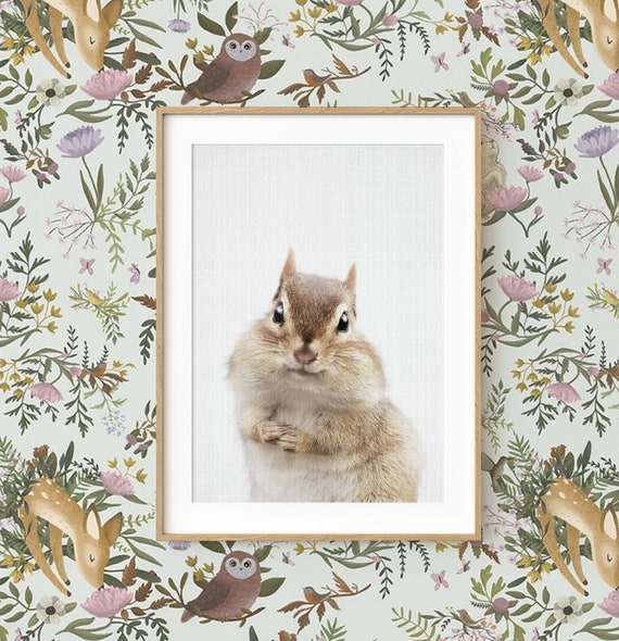 Chipmunk Wall Art Print ~ Woodland Animal Nursery Decor ~ Printable Digital Download ~ Grey background