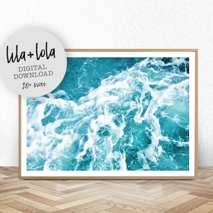 Ocean Art Print, Digitale Download, Coastal Beach Decor, Grote afdrukbare kunst aan de muur, Grote Oceaan Water Fotografie, Moderne Minimalistische Golven afbeelding 1