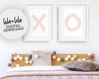 X and O Print Set, Pink Nursery Wall Art, Girls Room Decor - DIGITAL DOWNLOAD -  Large Printable Poster, Blush, Coral, Pastel Bedroom