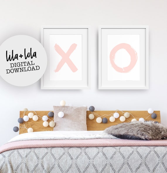 X and O Print Set, Pink Nursery Wall Art, Girls Room Decor - DIGITAL DOWNLOAD -  Large Printable Poster, Blush, Coral, Pastel Bedroom