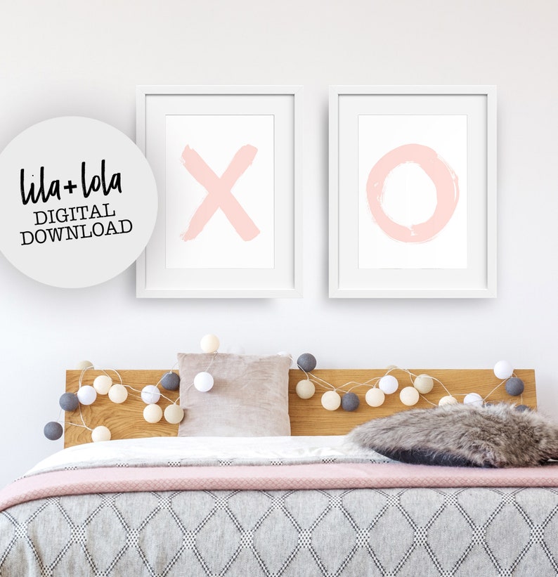 X and O Print Set, Pink Nursery Wall Art, Girls Room Decor - DIGITAL DOWNLOAD -  Large Printable Poster, Blush, Coral, Pastel Bedroom 