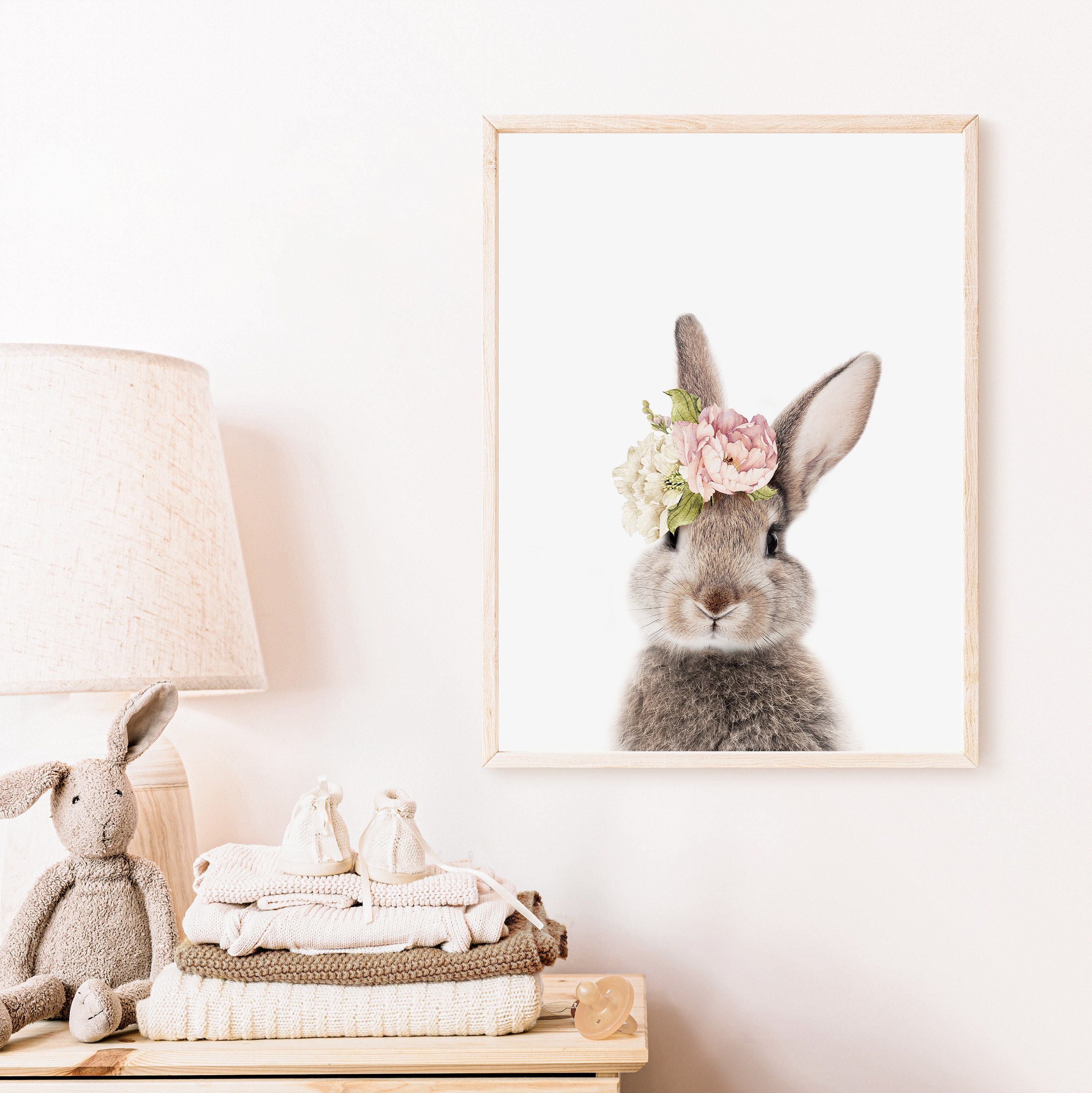 Floral Forest Friends Bunny Rabbit Full Colour Kids Room Wall Art Poster Print 