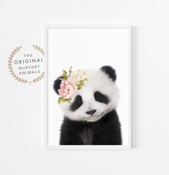 Baby Panda Nursery Print ~ Watercolour Flower Crown ~ Girls Bedroom Wall Art ~ Printable Digital Download