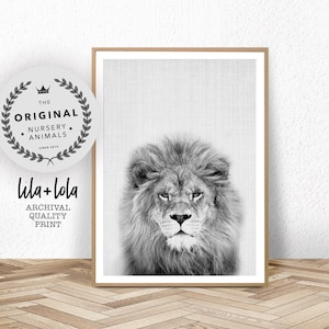 Nursery Animal Print, Lion Print, Wall Art, Kids Room Poster, Boys Gift, Large Wall Art, Black and White Lion, Lila and Lola