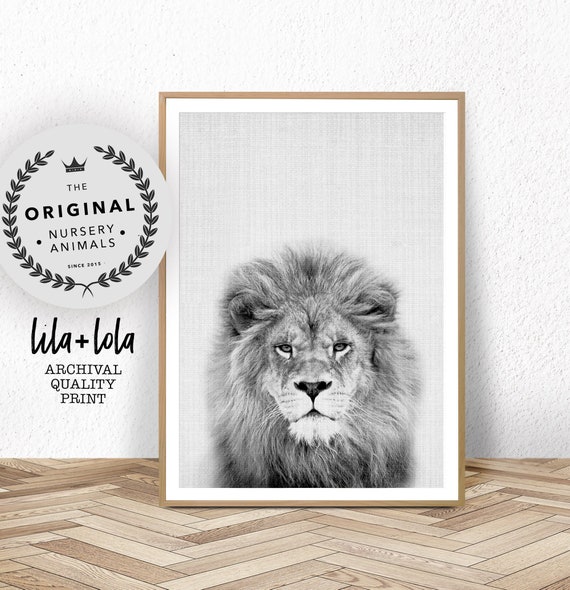 Nursery Animal Print, Lion Print, Wall Art, Kids Room Poster, Boys Gift, Large Wall Art, Black and White Lion, Lila and Lola