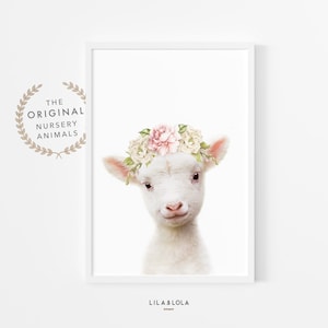 Farm Animal Print ~ Lamb with Floral Crown ~ Girls Nursery Room Decor ~ Printable Digital Download image 1