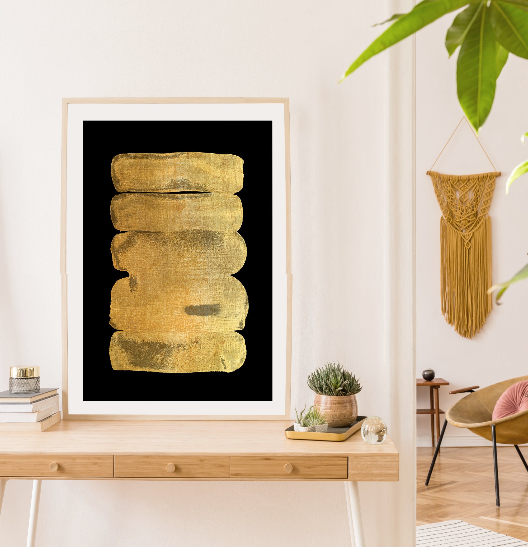 Abstract Wall Art Print Black and Gold Decor Printable Etsy