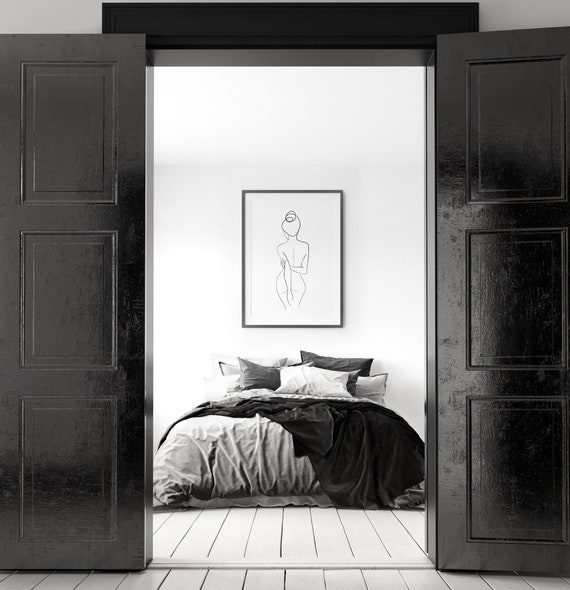 Nude Line Drawing Print Printable Wall Art Black And White Female Figure Single Continuous Line Poster Woman Modern Minimalist