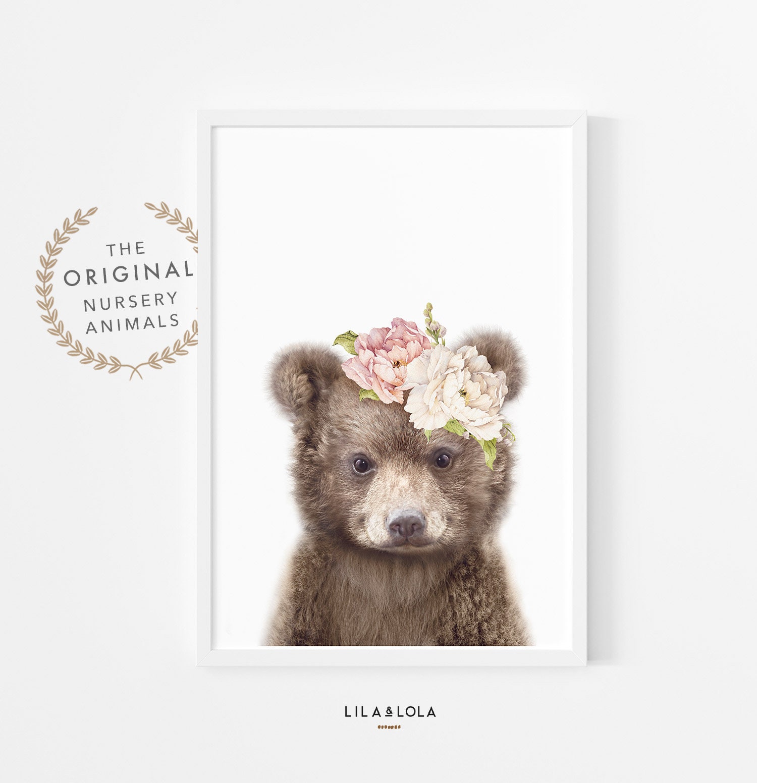 Nursery Animal Print, Woodland Bear Wall Art, Printable Poster for Girls, Bedroom Decor, Watercolour Flowers, Pink Peony Roses Nursery Animal Print, Woodland Bear Wall Art, Printable Poster for Girls, Bedroom Decor, Watercolour Flowers, Pink Peony Roses