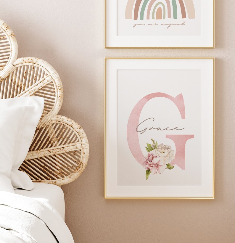 Personalized Floral Initial Nursery Print: Girls Room Decor (digital ...