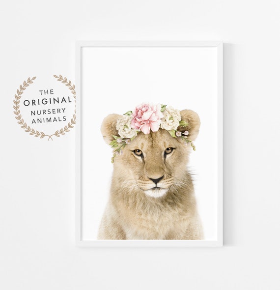 Lioness Wall Art Print with Flower Crown ~ Printable Instant Download ~ Girls Nursery Room Decor ~ Safari Animal Poster