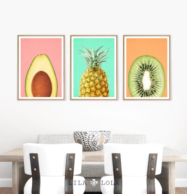 Pineapple Print, Fruit Wall Art, Kitchen Decor, Tropical Printable Large Poster, Digital Fruit Download, Modern Minimalist Kitchen Decor image 2