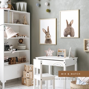 Bunny Rabbit Wall Art Print Woodland Animal Nursery Decor Printable Digital Download Grey Background image 6
