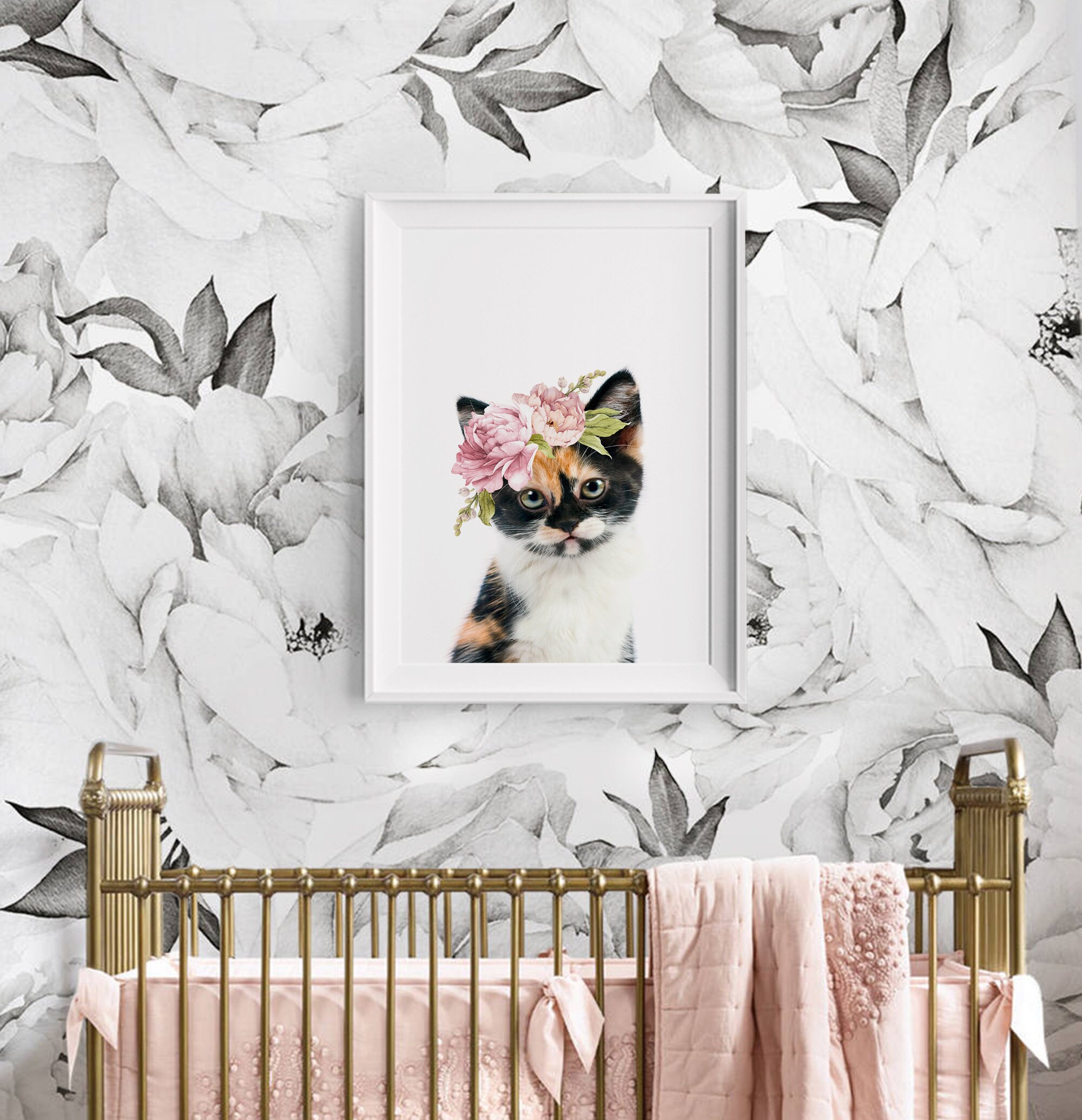 Floral Crown Kitten Print: Calico Cat Wall Art (digital Download) - Etsy