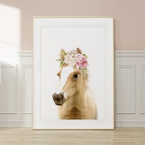 Baby Horse Wall Art Print ~ Floral Crown ~ Farm Animal Foal ~ Girls Room Poster ~ Printable Digital Download